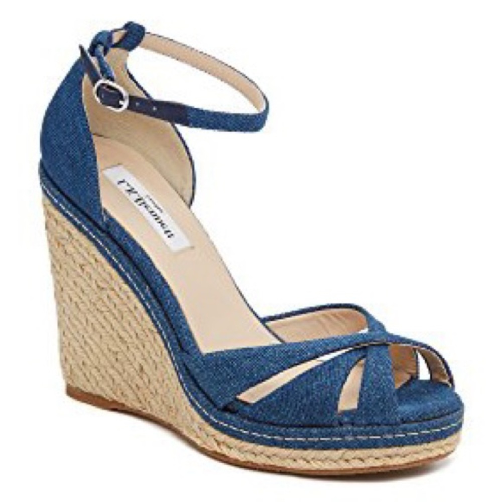L.K. Bennett Litya Denim Jean Platform Espadrille Wedge Sandal Heels Bohemian 38